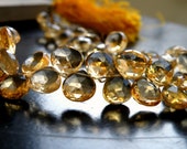 Citrine Gemstone Faceted Heart Briolette AAA Yellow Top drilled 7mm 27 beads 1/2 strand