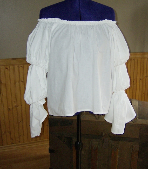 Pirate Wench Gypsy Renaissance Blouse Chemise Costume Handmade WHITE