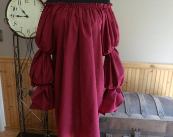 Pirate Wench Gypsy Renaissance Blouse Tunic Chemise Costume Burgundy