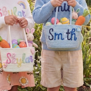 Custom Easter Handle Basket,Personalized Tote Basket,Personalized Easter Bunny Tote Basket,Gift Basket for Kids,Name Handle Basket