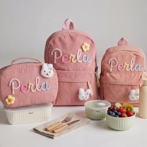 Personalisierter Kinder Rucksack Set mit Lunchbag & Federmäppchen · Kindergarten Tasche · Geschenk zur Einschulung · mit Name