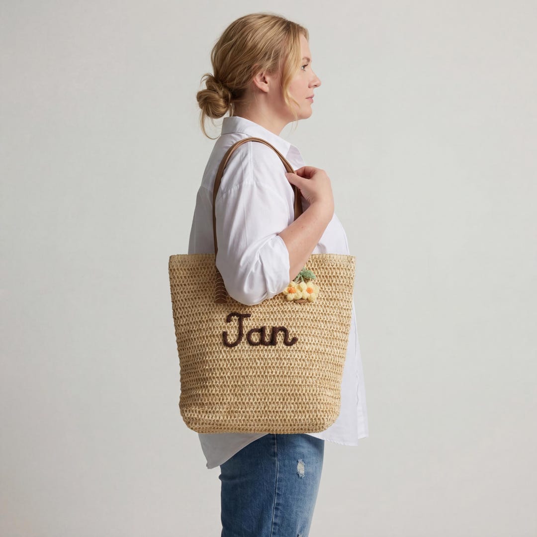 Large Straw Tote Bag, Handmade Raffia Beach Bag for Women, Summer Woven ...