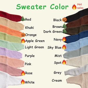 Op de afbeelding: Een kleurenkaart met twintig geribbelde gebreide truien in verschillende tinten, waaronder rood, kaki, oranje, appelgroen, lichtgroen, paars, roze, roos, wit, zwart, bruin, donkergroen, marineblauw, hemelsblauw, mist, gevlekt, grijs en cr&egrave;me.
