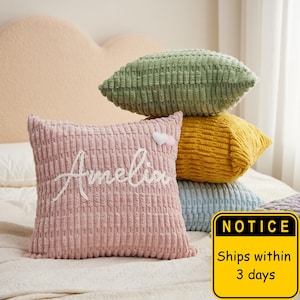 45x45 cm (18x18 inch) Personalized Name Cushion, Embroidered Corduroy Pillow Cover, Decorative Throw Pillow, Home Gift, Gift for Mom
