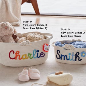 Cesta de almacenamiento personalizada, cesta organizadora, cesta para juguetes de mascotas, regalos para baby shower, decoración de guardería, regalos para bebé, regalo navideño, cesta personalizada. imagen 7