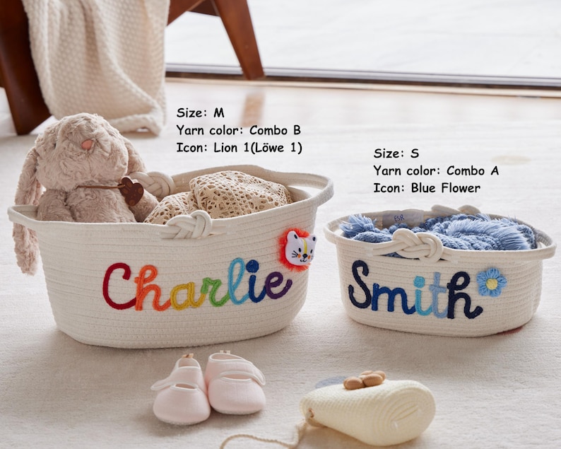 Cesta de almacenamiento personalizada, cesta organizadora, cesta para juguetes de mascotas, regalos para baby shower, decoración de guardería, regalos para bebé, regalo navideño, cesta personalizada. imagen 7