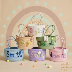Custom Easter Handle Basket,Personalized Tote Basket,Personalized Easter Bunny Tote Basket,Gift Basket for Kids,Name Handle Basket