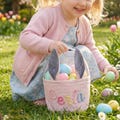 Custom Name Easter Basket,Personalized Tote Basket,Personalized Easter Bunny Ear Tote Basket,Gift Basket for Kids,Name Handle product logo