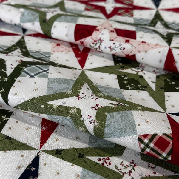 Weihnachtsgrüße Sterne Quilt Baumwollstoff - Riley Blake Christmas Fabric Meterware