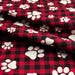 Red Buffalo Plaid with White Paw Prints – Cozy Dog or Cat Themed Cotton Fabric by the Yard – Rustic Pet Quilt or Craft Fabric