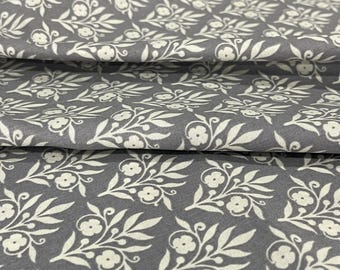 Ivory Floral Sprigs on Gray – Vintage Leaf Cotton – Quilting Cotton by the Yard