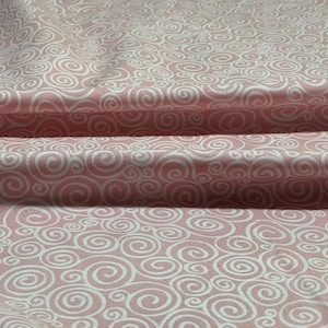 Pink Swirl Cotton Fabric – White Scroll Pattern on Dusty Rose – Quilting Cotton by the Yard