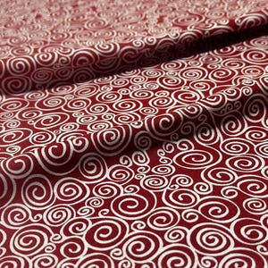 Red Swirl Cotton Fabric – White Curl Print on Deep Red – Quilting Cotton by the Yard