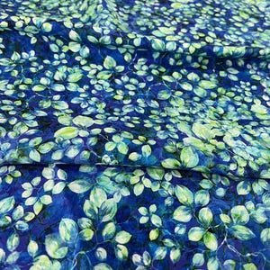 Green Leaf Vines on Blue – Nature-Inspired Cotton – Quilting Fabric by the Yard