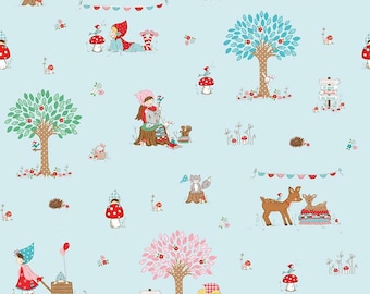 Aqua Whimsical Woodland Scenic Main Cotton Fabric - Tasha Noel for Riley Blake Designs - 43/44" Wide
