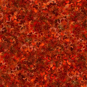 May include: Abstract pattern with a dense arrangement of organic shapes in red, orange, and brown hues. The design has a watercolour effect, with variations in colour intensity creating depth and visual interest. The overall effect is warm and textured.