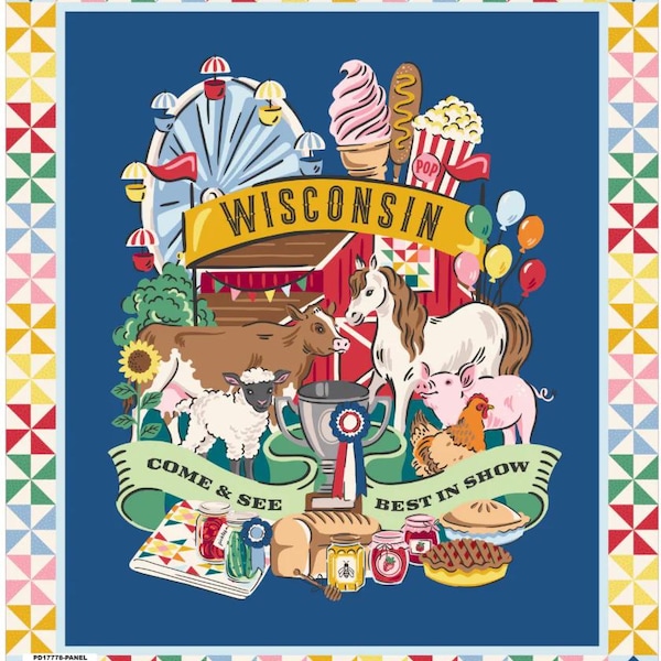Painel da Feira do Condado de Wisconsin – Tecido de Quilting Exclusivo para o Shop Hop da Riley Blake