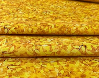 Golden Leaf Vines – Quilting Cotton by the Yard – Yellow Foliage Print Fabric
