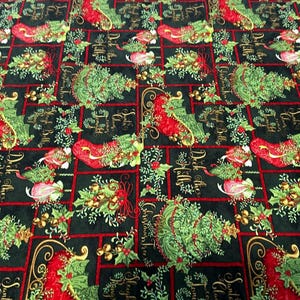 Christmas Patchwork Fabric: Holiday Stockings, Holly, and Gold Accents image 2