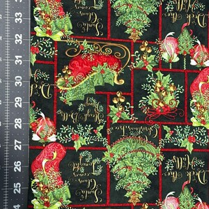 Christmas Patchwork Fabric: Holiday Stockings, Holly, and Gold Accents image 3