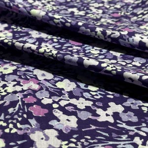Purple Watercolor Floral Fabric, Lavender Abstract Flowers on Dark Purple Cotton, Quilting Sewing Fabric Yardage