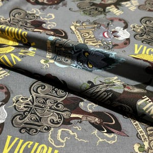 Born to Be Bad – Disney Villains Fabric with Scar, Ursula, Maleficent & More – Gray Character Cotton by the Yard