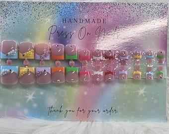 24 piece Colorful French tip Square Press-on Toenails Set