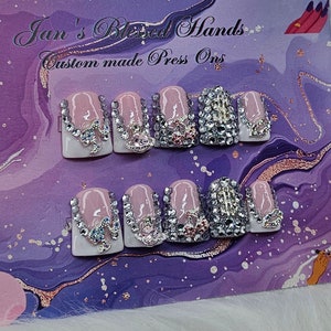 Pink and white Short Bling Duckie Press On Nail