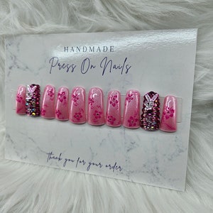 BLINGED OUT Pink Long Length Duckie Press on Nails.