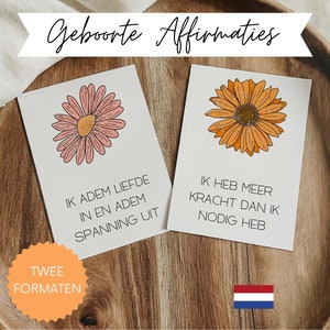 60 Tarjetas de afirmación de nacimiento con flores en holandés | Set de tarjetas imprimibles para un parto positivo
