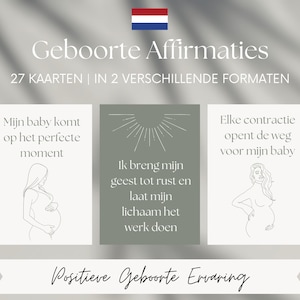 Geboorte affirmatiekaarten in het Nederlands met zwangerschap line-art| Printbare kaarten set voor positieve bevalling
