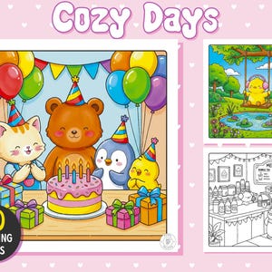 Cozy Days Coloring Book – Cute & Cozy Coloring Pages for Adults and Teens, Digital Download image 1