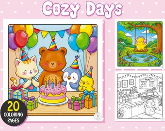 Cozy Days Coloring Book – Cute & Cozy Coloring Pages for Adults and Teens, Digital Download