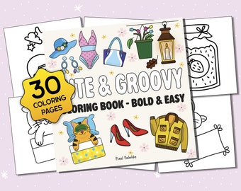 Cute Groovy Coloring Book | Bold & Easy Designs (Digital Download)