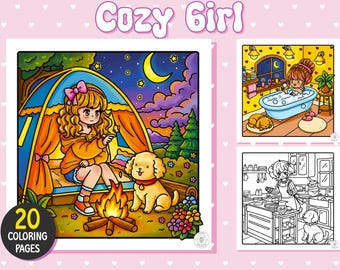Cozy Girl Coloring Book | 10 Cute Printable Pages (Digital Download)