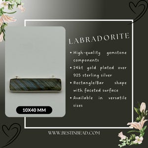 Labradorite Rectangle/Bar Shape Pendants, 925 Sterling Silver Double Bail, DIY Jewelry Making Supplies, Iridescent Gems Double Loop Pendants