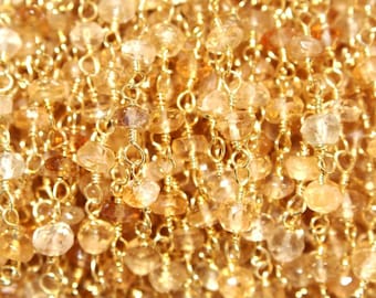Citrine 3mm 4-5mm Beaded Handmade Rosary Chain 24K gold plated over silver Women Jewelry Making Necklace DIY Anklet Bracelet Wholesale Price