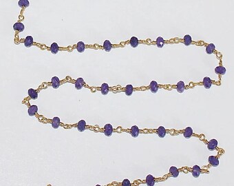 Amethyst Chalcedony 3MM Gold Rosary Chain - Jewelry Making Supplies for Necklace, Bracelet, Earring, Anklet - Beaded Gemstone Rosary
