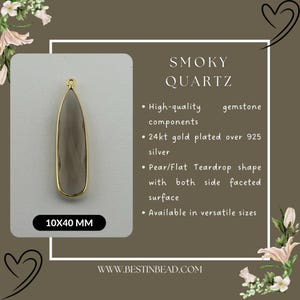 Smoky Quartz Pear Pendant - 24k gold plated over 925 sterling silver - Multiple Sizes - Gemstone Connector, DIY Jewelry Making Supplies