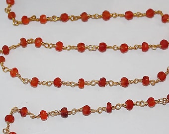 Carnelian 3-4mm Beaded Handmade Rosary Chain 24K gold plated over silver Women Jewelry Making Necklace Chain Anklet Bracelet Wholesale Price
