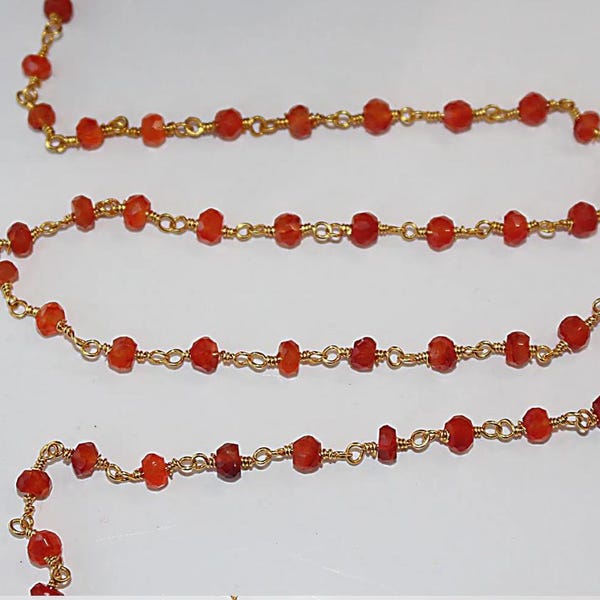 Cadena de rosario hecha a mano con cuentas de cornalina de 3-4 mm, chapada en oro de 24 quilates sobre plata, ideal para la fabricación de joyas para mujer. Collar, tobillera y pulsera. Precio al por mayor.