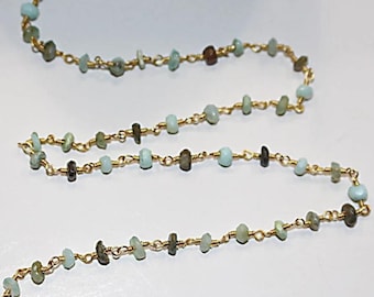 Dark Peruvian Opal Blue 3-4mm 4-5mm Beaded Handmade Rosary Chain 24K gold plated over silver Women Jewelry Making Necklace Wholesale Price