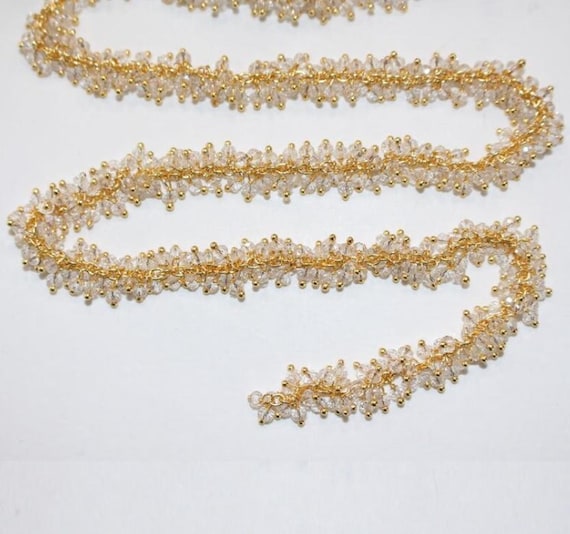 Clear Quartz Beaded Handmade Rosary Chain 24K gold plated over silver Women Jewelry Making Necklace Chain Anklet Bracelet Wholesale Price