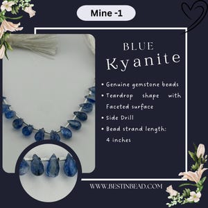 Blue Kyanite Faceted Teardrop 4 inch Bead Strand 12 Carat Natural Semi Precious Gemstone Birthstone Women Jewelry Making Crafts