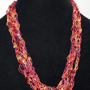 Adjustable Orange/Red/Wine/Silver mini ladder trellis ribbon necklace image 1