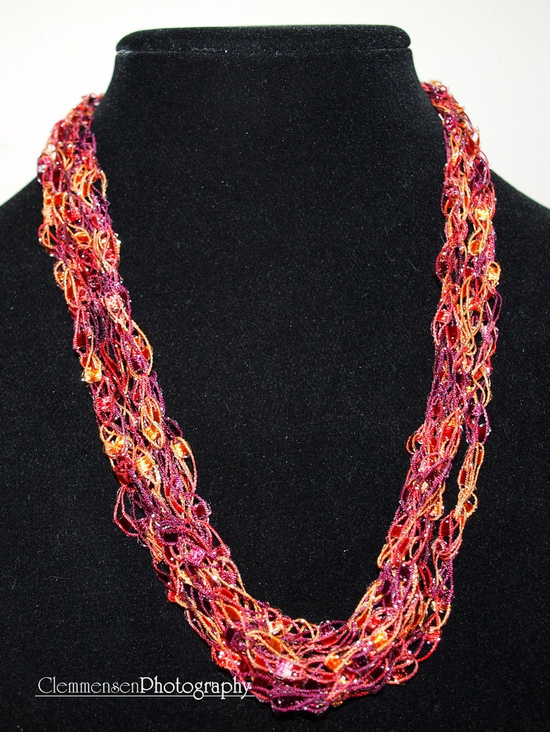 Adjustable Orange/Red/Wine/Silver mini ladder trellis ribbon necklace image 1