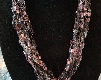 Adjustable Pink/Grey/Black/Silver mini ladder trellis ribbon necklace