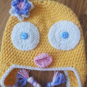 Yellow Easter baby chick earflap hat 1-4 year old image 2