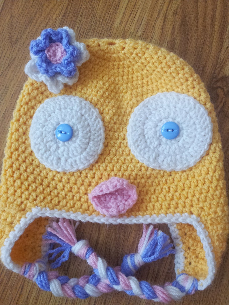 Yellow Easter baby chick earflap hat 1-4 year old image 2