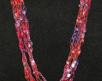 Red/Pink/Purple mini ladder trellis ribbon necklace